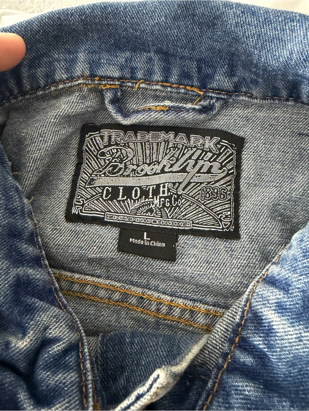 Brooklyn Cloth Light Blue Denim Jacket with Multicolor Patch Accents - Picture 9 of 10